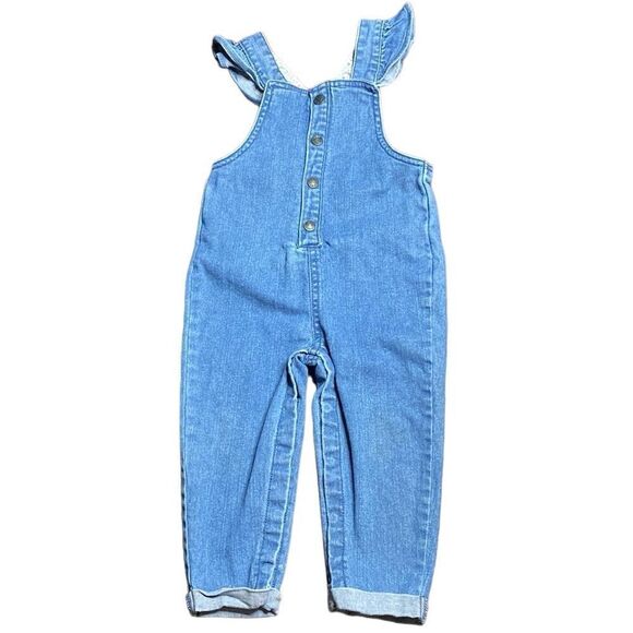 CARTER’S Denim Ruffle Floral Overalls - Picture 1 of 6